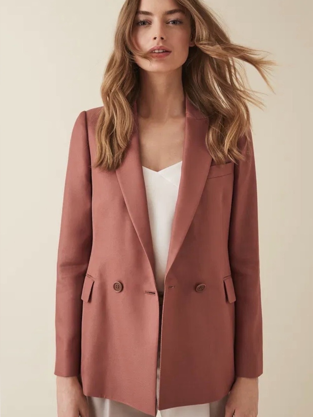Reiss Double-Breasted Blazer in Rust Orange
